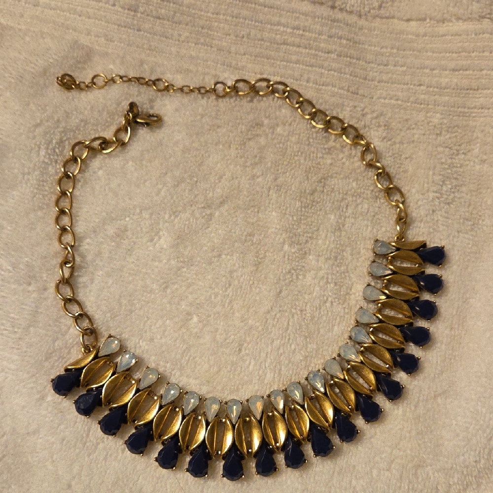 J. Crew Gold and Dark Blue Statement Necklace